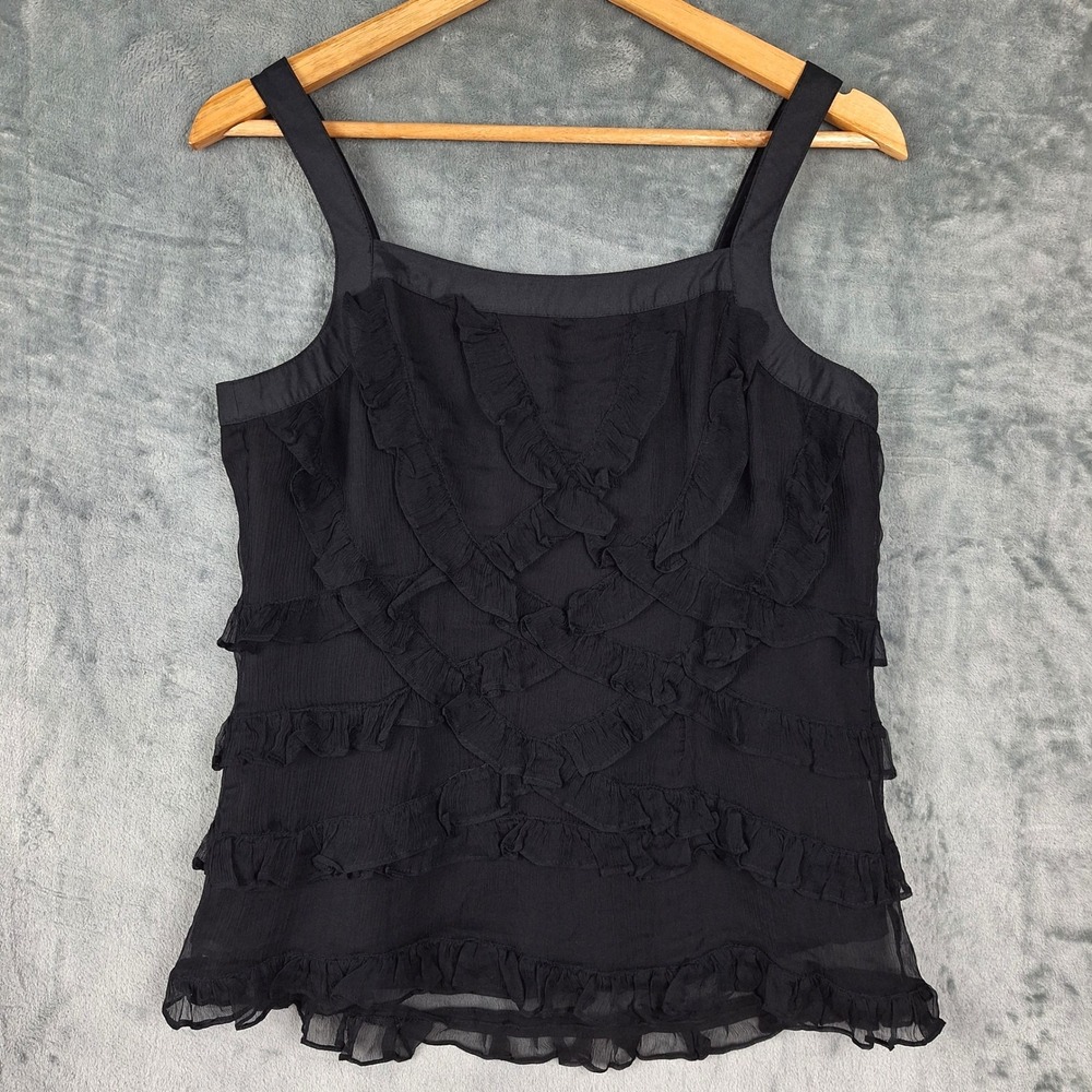 Womens Top Medium Black Fairy Grunge Whimsigoth‎ Gauze Layered Ruffles Coquette